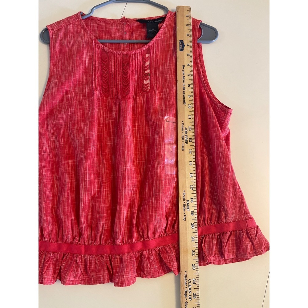 Calvin Klein Jeans Red Orange Lace Ruffle Hem Sleeveless Top Size L NEW WITH TAG - Picture 9 of 11